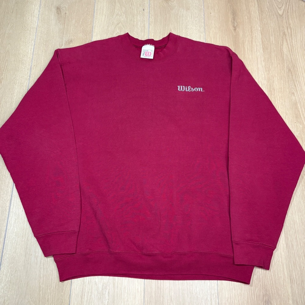 Vintage Wilson Crewneck Sweatshirt Maroon Burgundy Embroidered Made USA Mens‎ XL